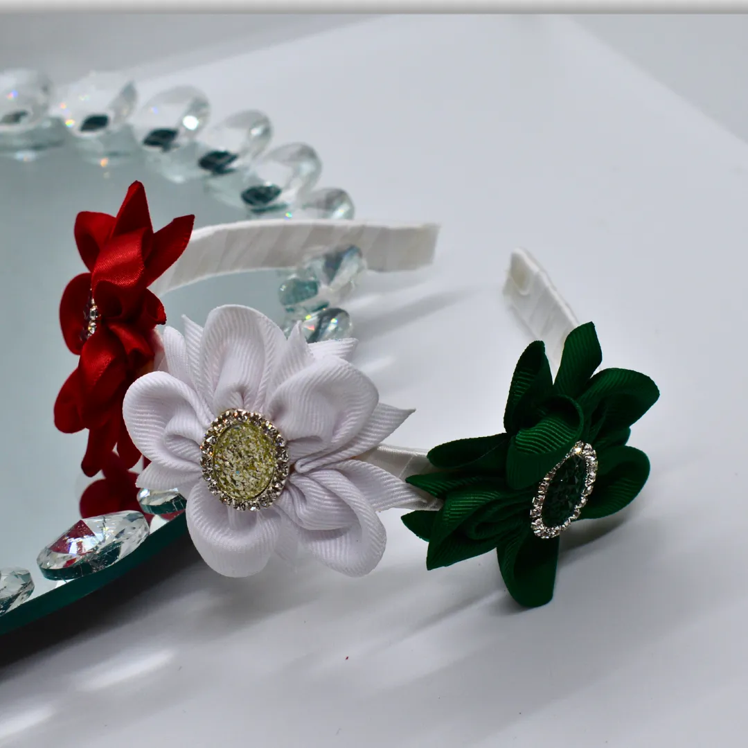 Flower Headband, patriotic tricolor Headband with flowers