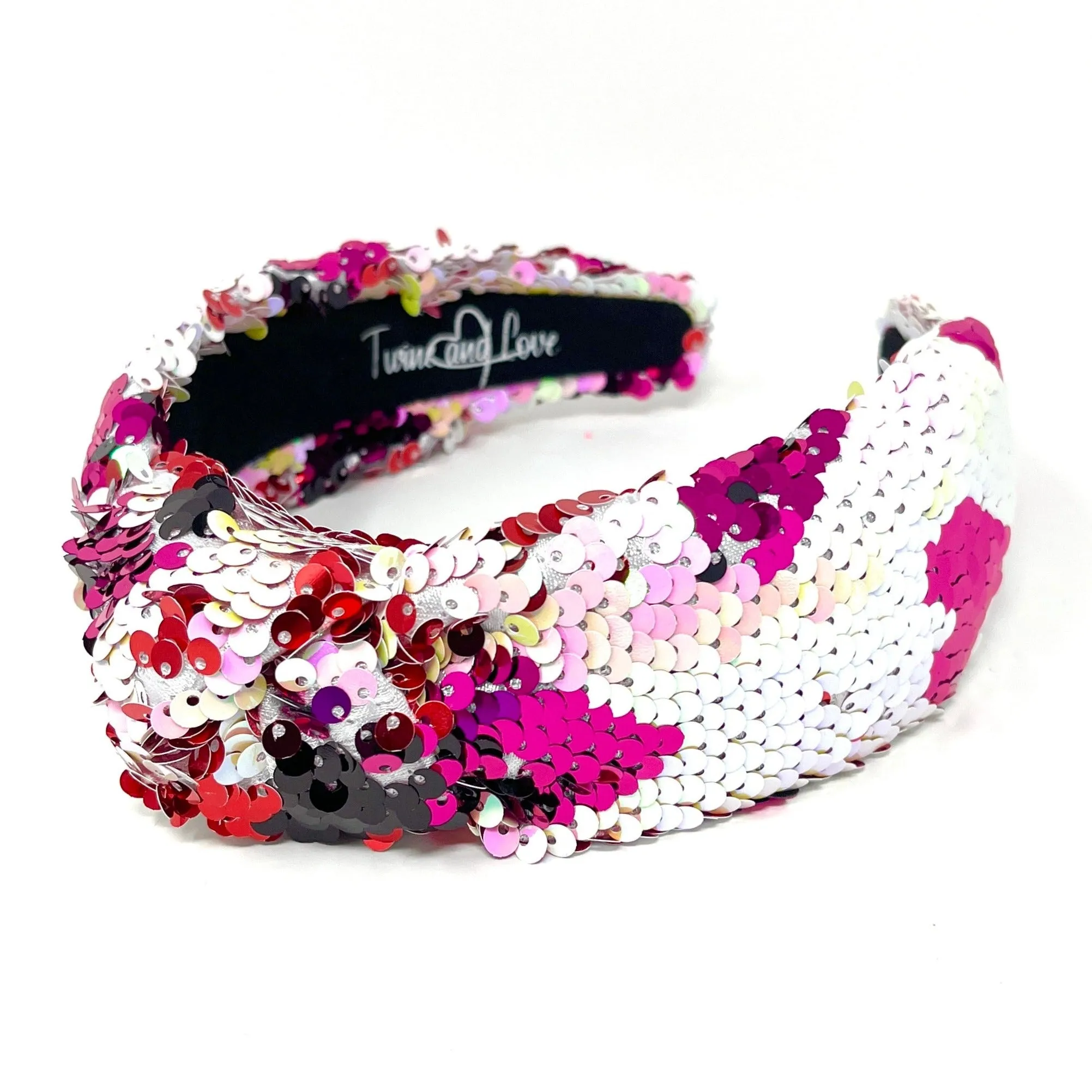 Fuchsia Hearts Sequin Knot Headband