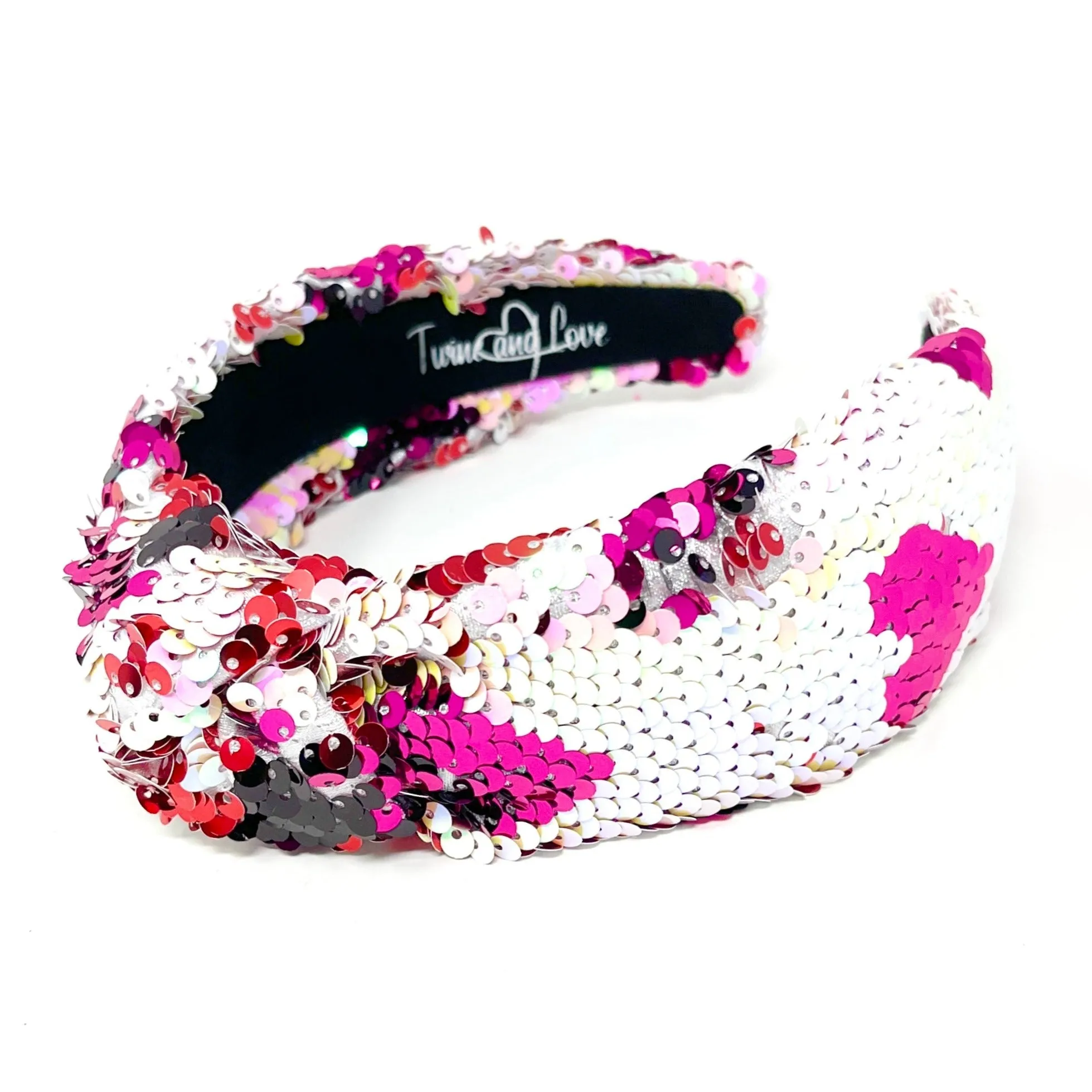 Fuchsia Hearts Sequin Knot Headband