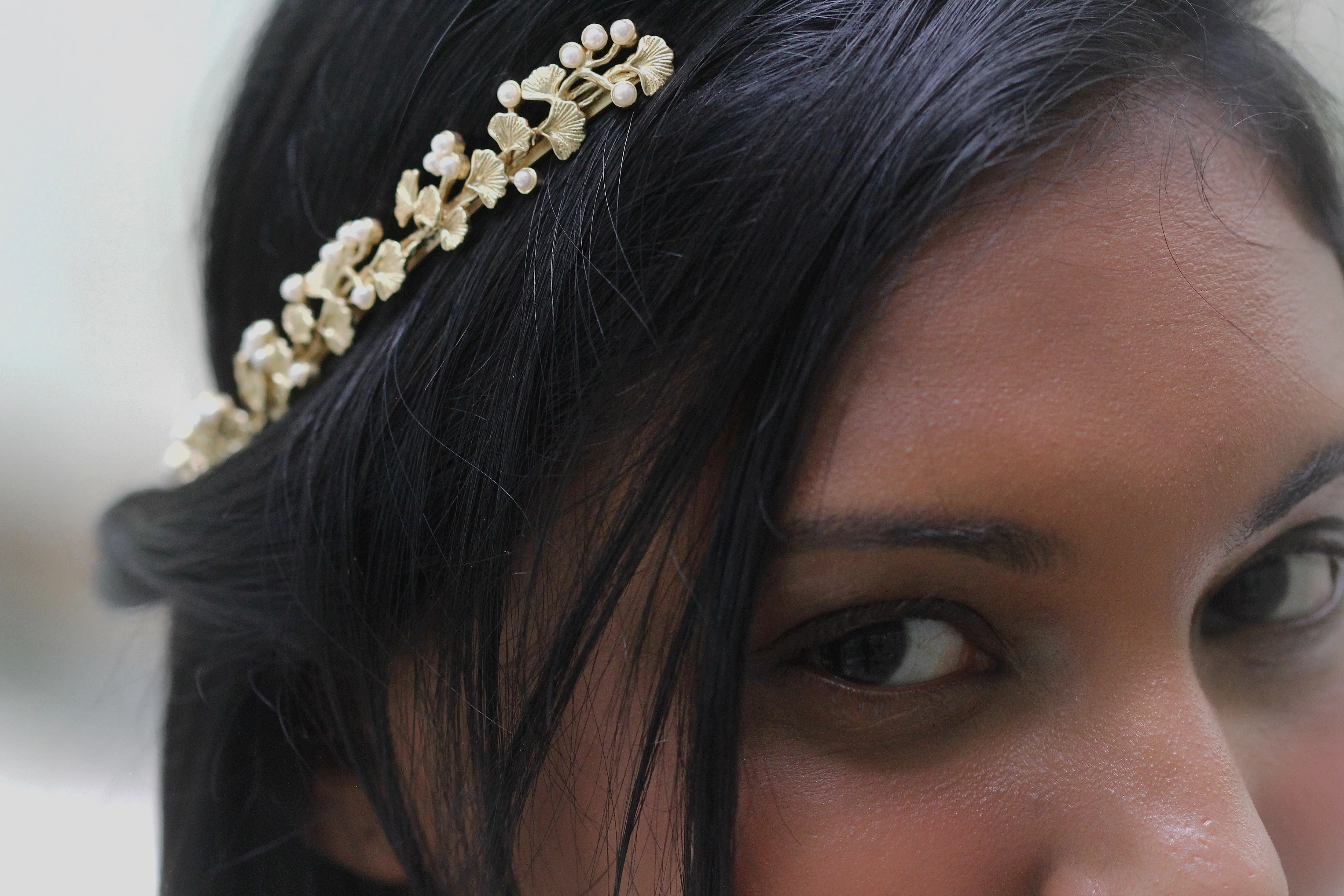 Full Ginkgo Leaves with Pearls Goddess Crown