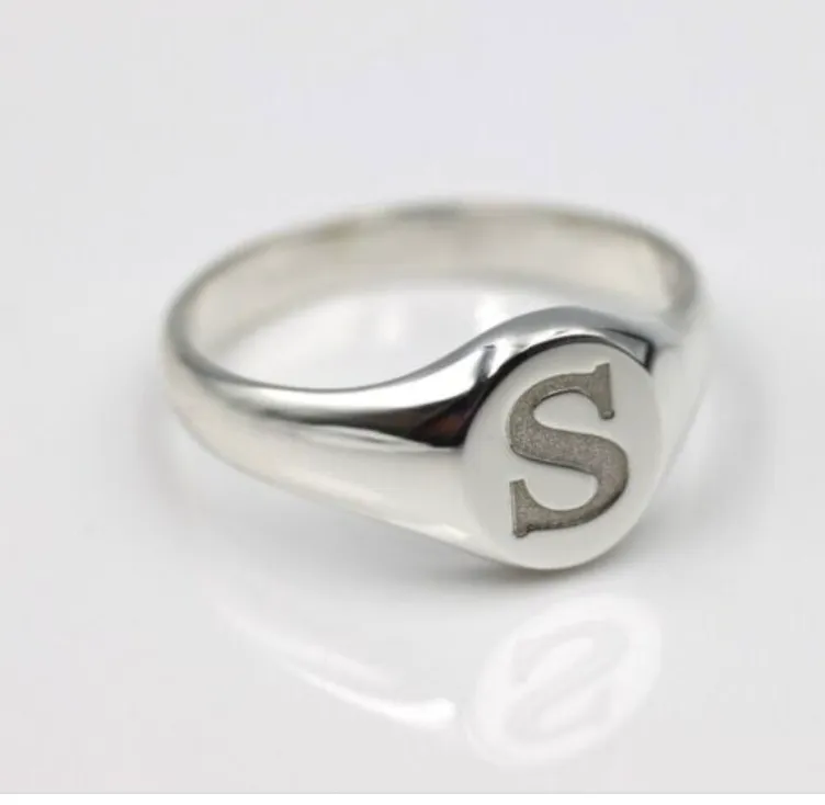 Genuine Heavy Solid Sterling Silver 925 Oval Men Signet Ring With One Initial