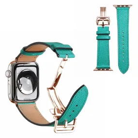 Genuine leather rose gold buckle watch band for Apple Watch Series 6 / 5 40mm - Green