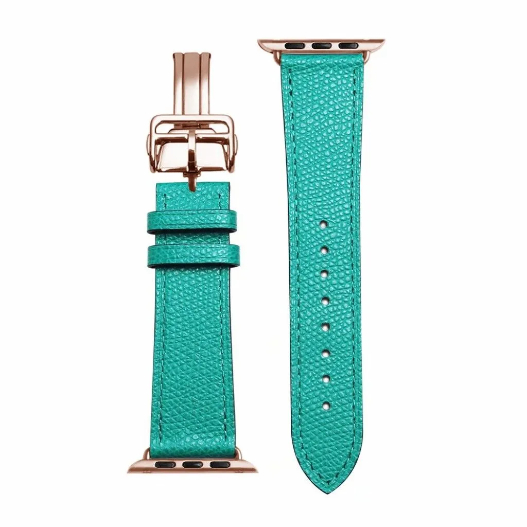 Genuine leather rose gold buckle watch band for Apple Watch Series 6 / 5 40mm - Green