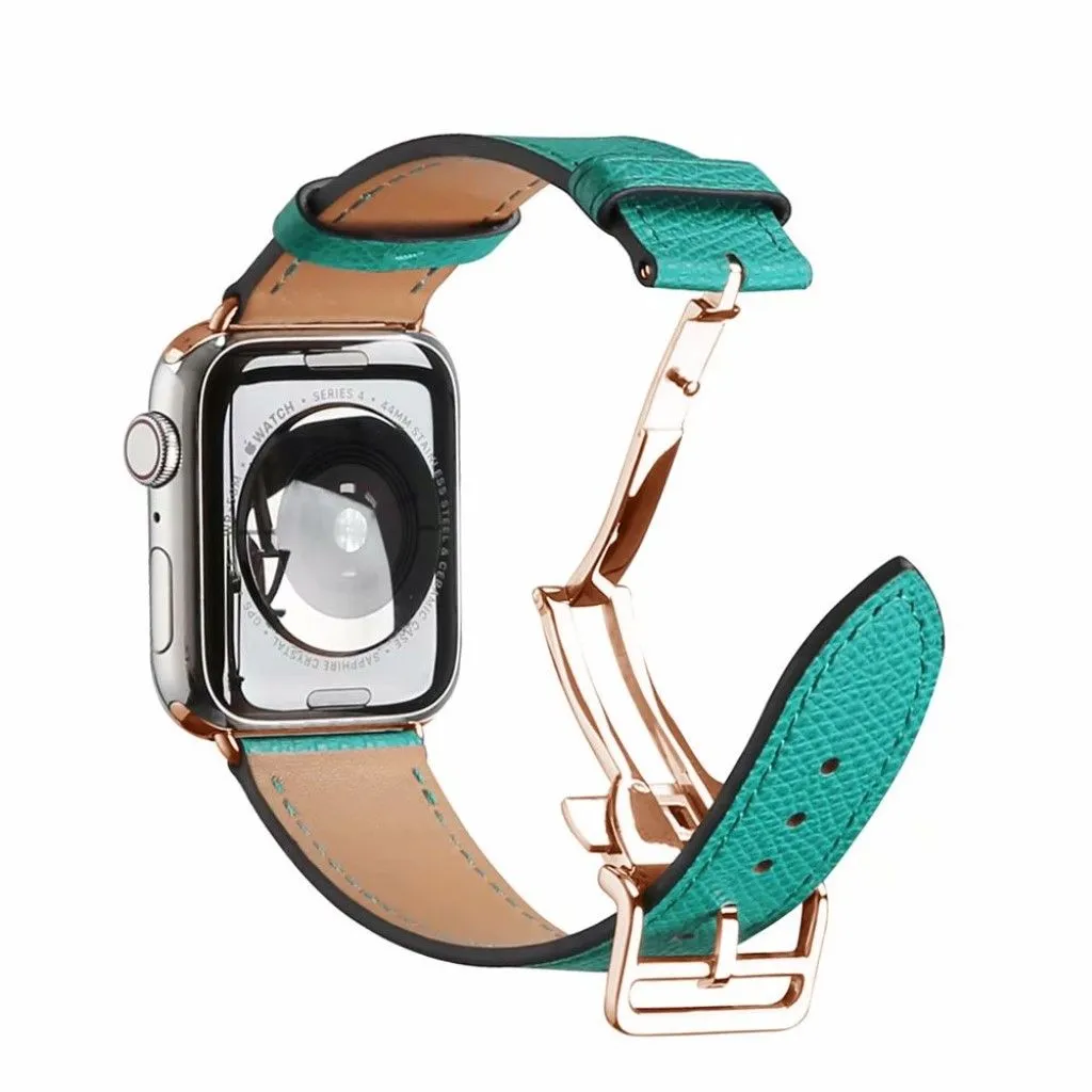 Genuine leather rose gold buckle watch band for Apple Watch Series 6 / 5 40mm - Green