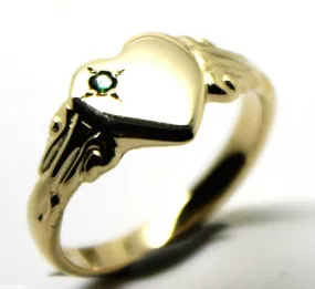 Genuine May Birthstone 9ct Solid Yellow, Rose or White Gold 375 Green Emerald Stone Heart Signet Ring