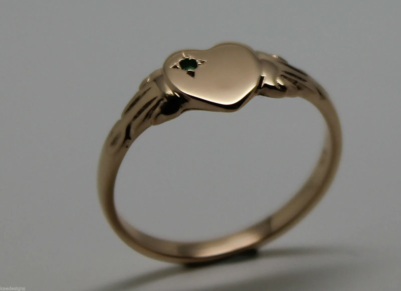 Genuine May Birthstone 9ct Solid Yellow, Rose or White Gold 375 Green Emerald Stone Heart Signet Ring