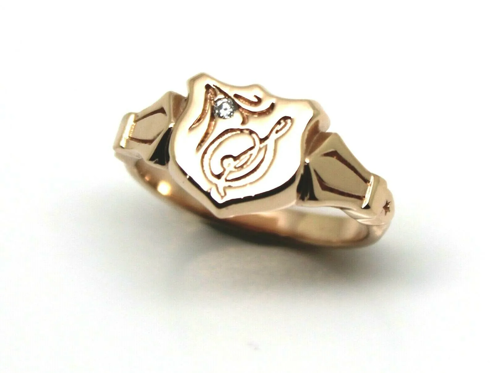 Genuine Solid 9ct 9kt Yellow, Rose or White Gold Shield Signet Ring Size R   Engraving   Diamond