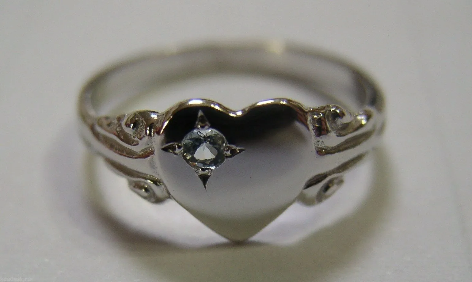 Genuine Solid 9ct White Gold Heart Aquamarine Set Signet Ring March Birthstone