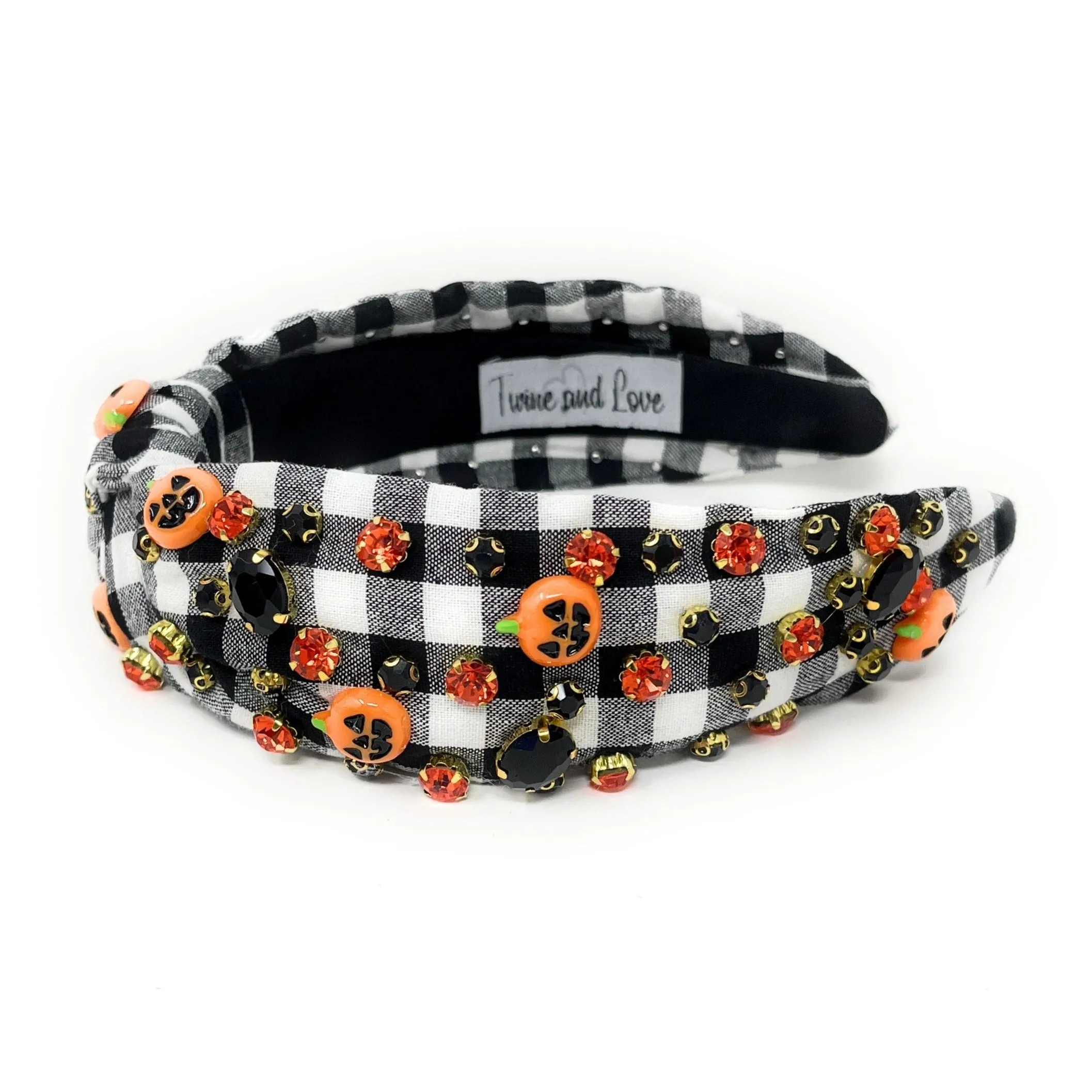 Gingham Halloween Jeweled Knot Headband