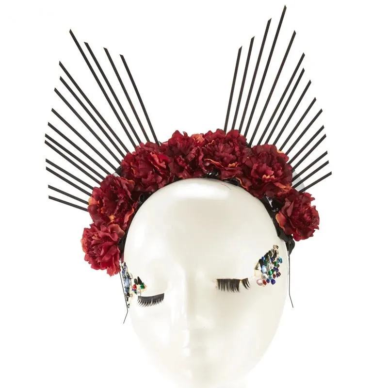 Goddess Spiked Halo Flower Crown Festival Headdress Headband - Black Spikes