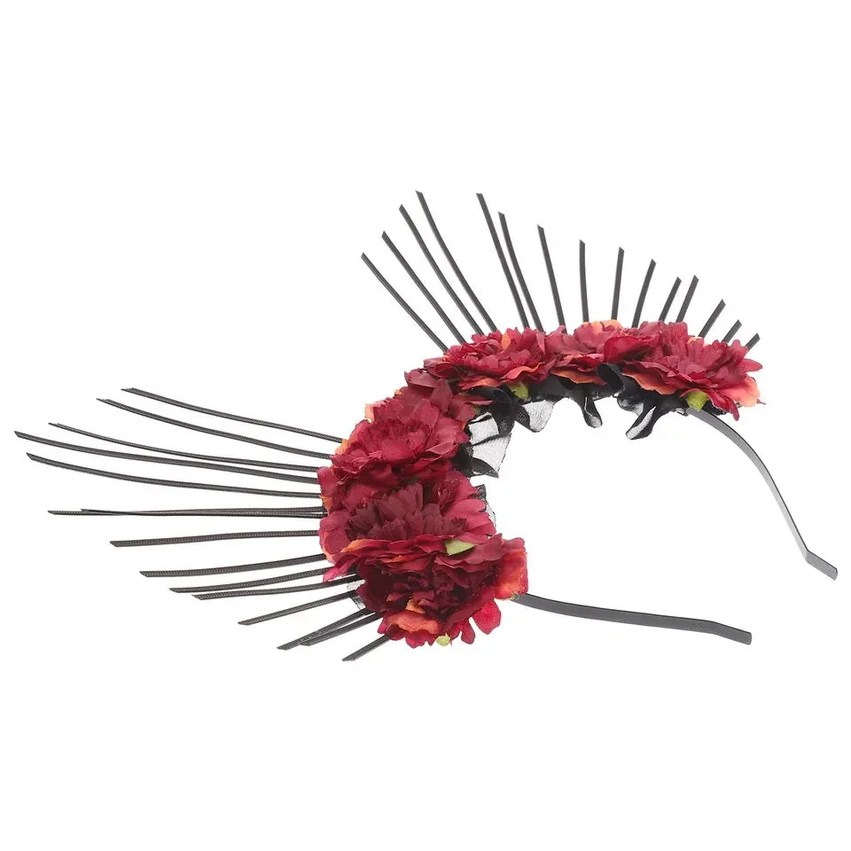 Goddess Spiked Halo Flower Crown Festival Headdress Headband - Black Spikes