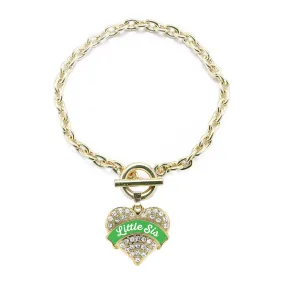 Gold Emerald Green Little Sister Pave Heart Charm Toggle Bracelet