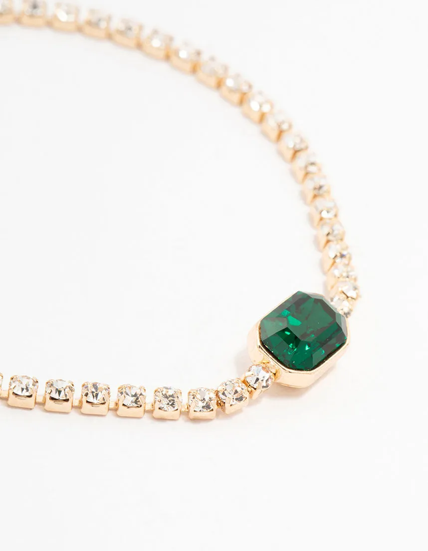 Gold Emerald Green Octagon Bohemia Czech Crystal Cup Chain Bracelet