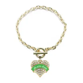 Gold Emerald Green Sis of the Bride Pave Heart Charm Toggle Bracelet