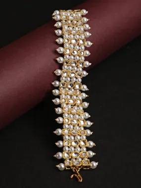 Gold-Plated Pearl & Stone Studded Wraparound Bracelet