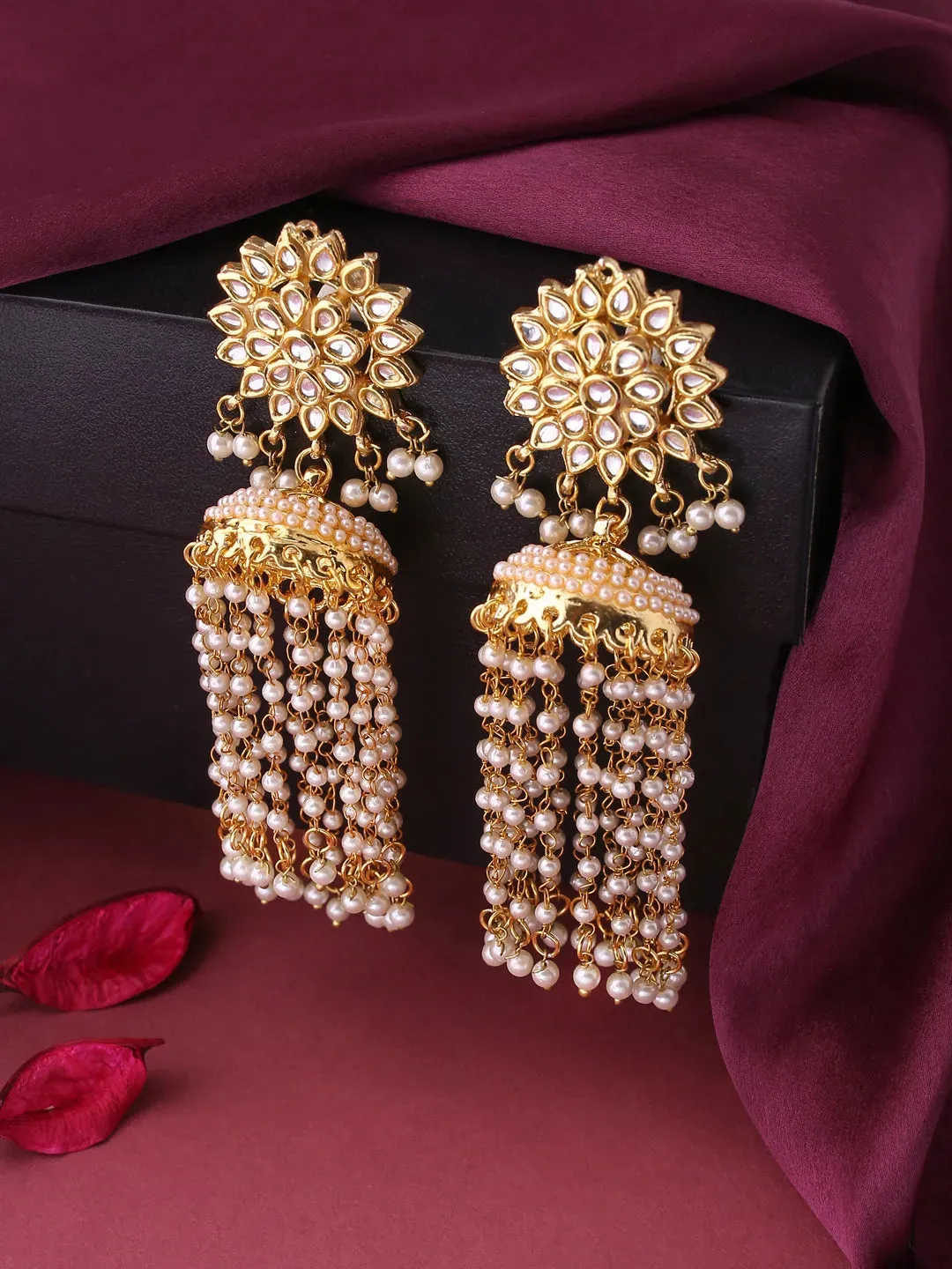 Gold Toned Contemporary Women's Jhumkas Earrings