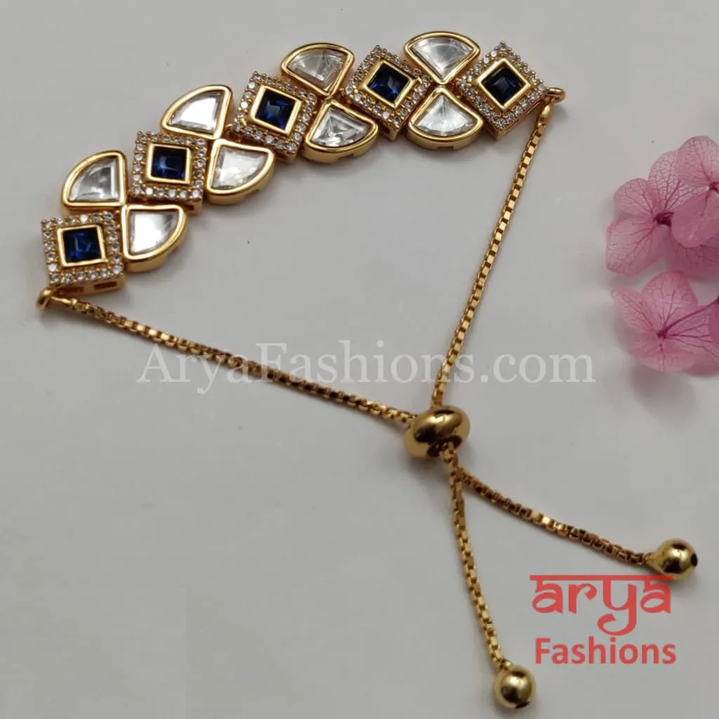 Golden Kundan CZ Chain Bracelet/ Adjustable Rakhi Bracelet for Girls