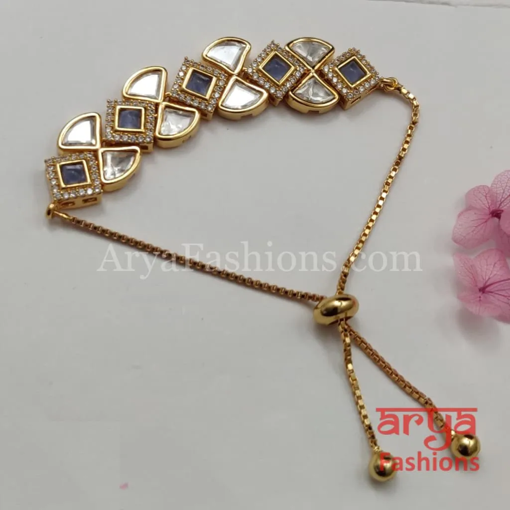 Golden Kundan CZ Chain Bracelet/ Adjustable Rakhi Bracelet for Girls