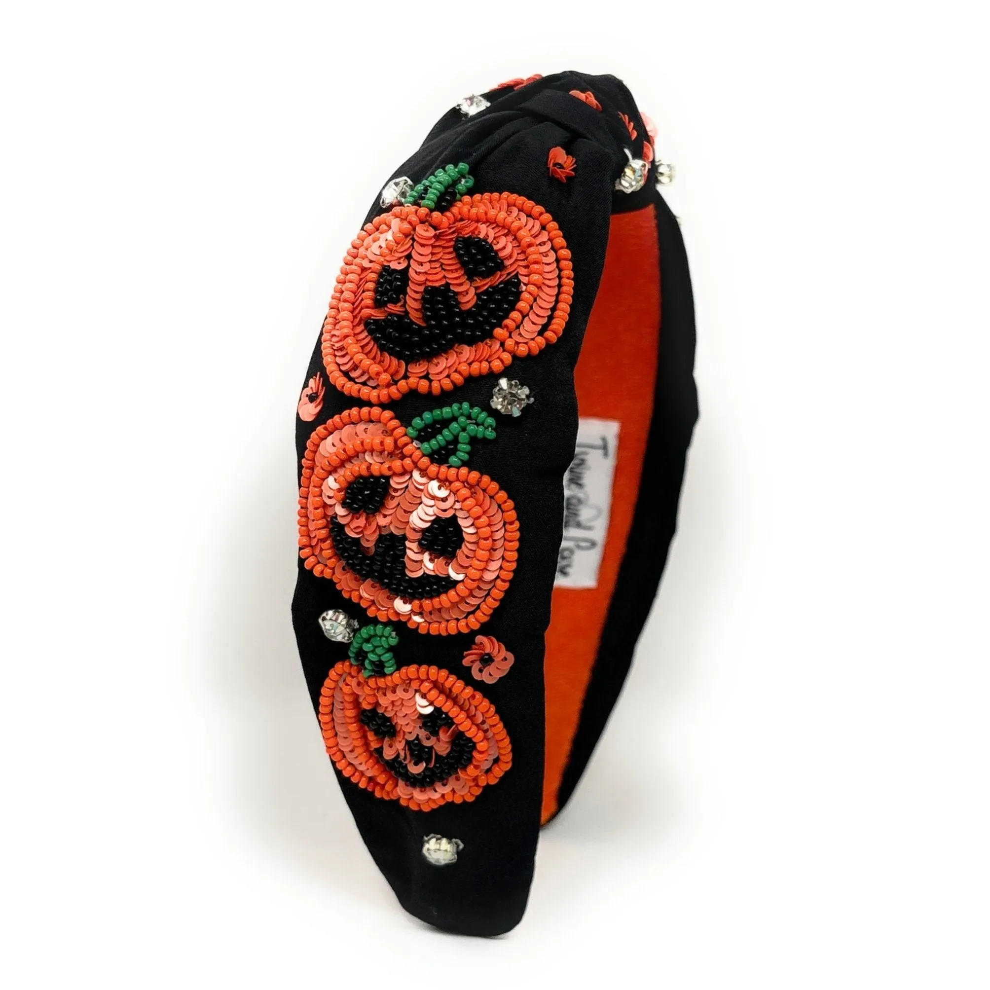 Hand Beaded Halloween Pumpkin Knot Headband