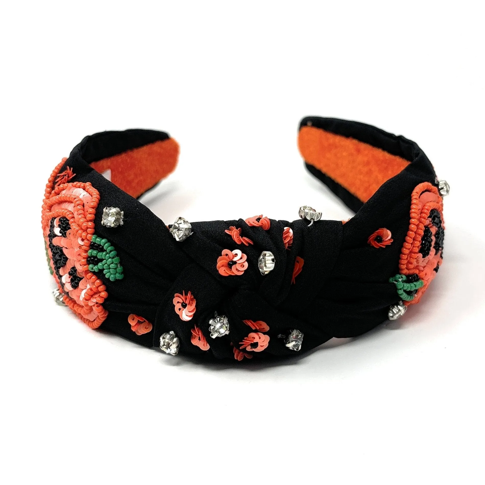 Hand Beaded Halloween Pumpkin Knot Headband