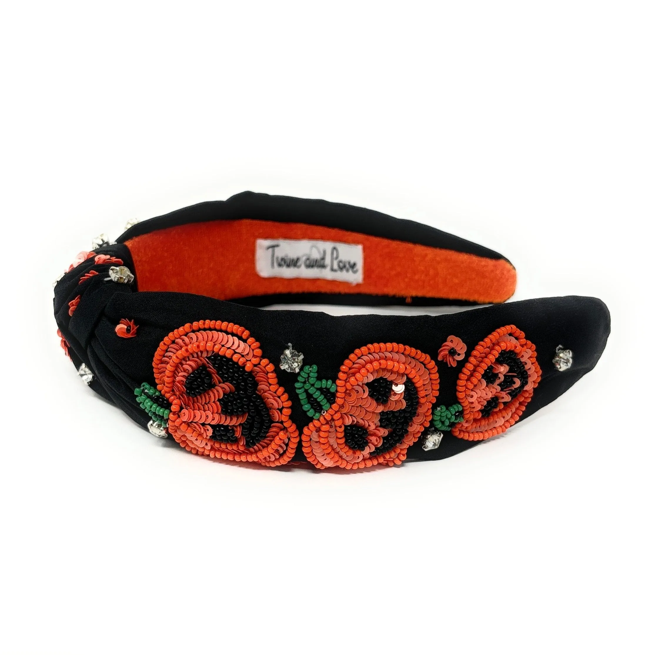 Hand Beaded Halloween Pumpkin Knot Headband