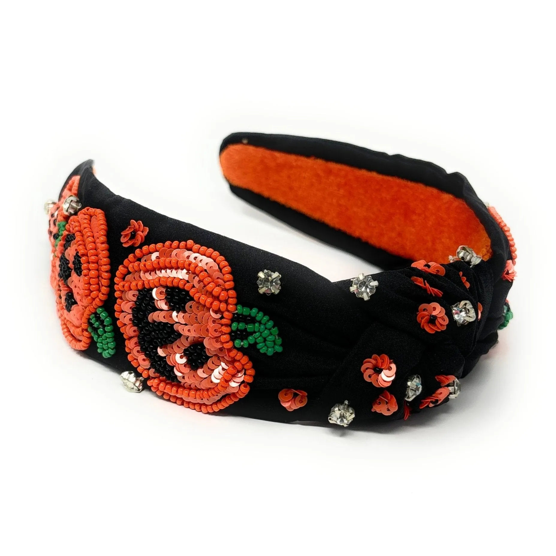 Hand Beaded Halloween Pumpkin Knot Headband