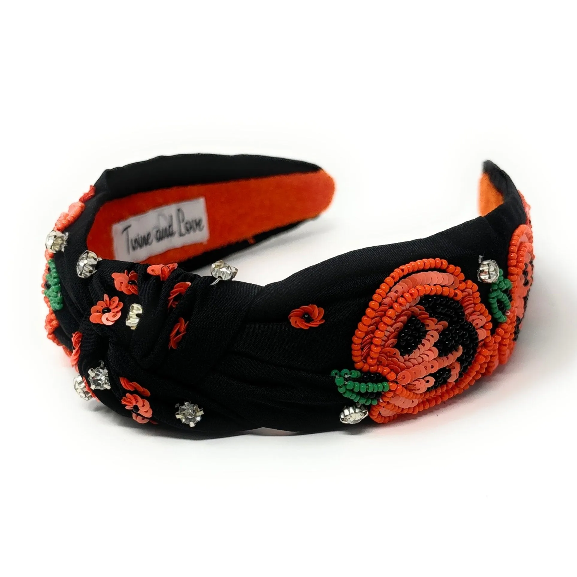 Hand Beaded Halloween Pumpkin Knot Headband