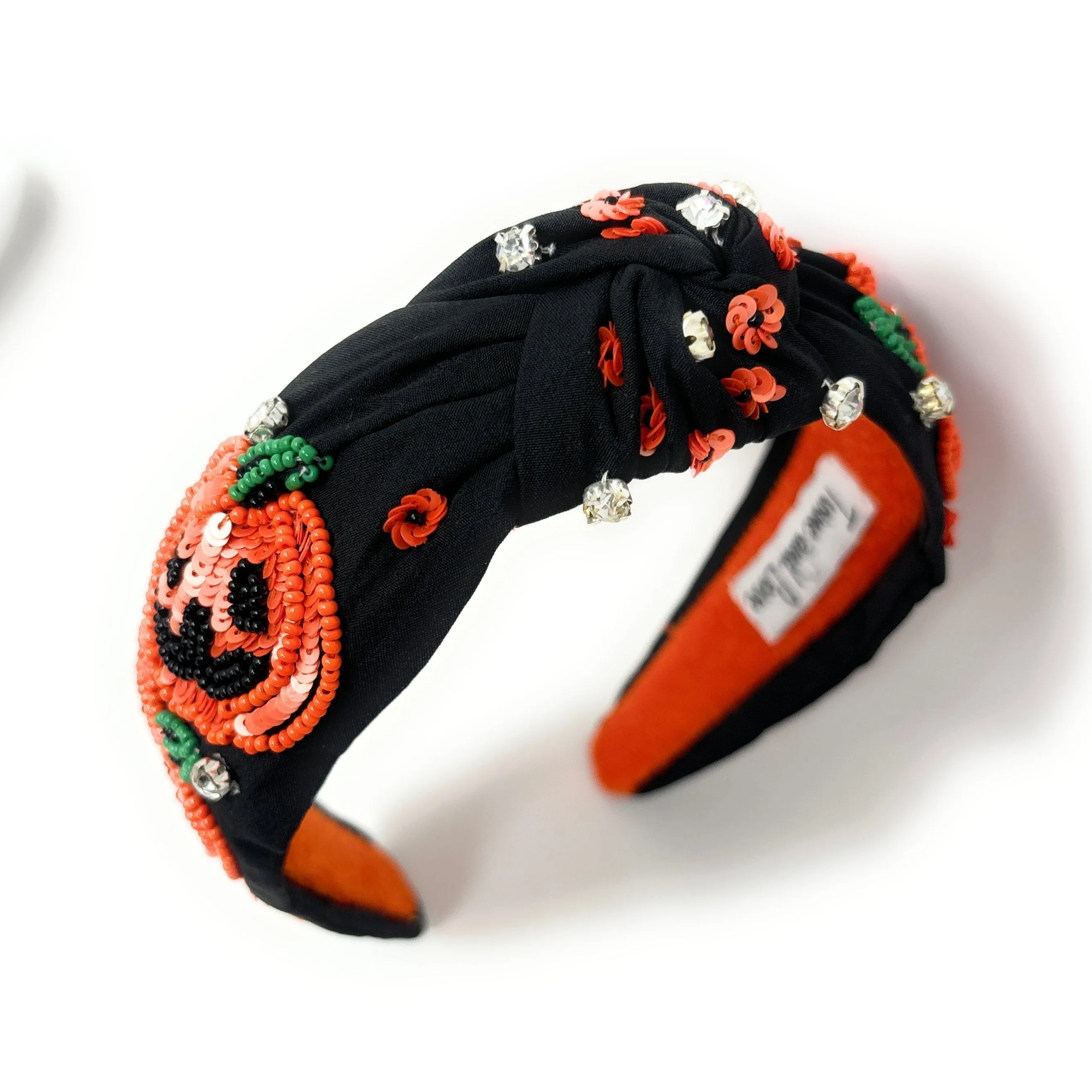 Hand Beaded Halloween Pumpkin Knot Headband