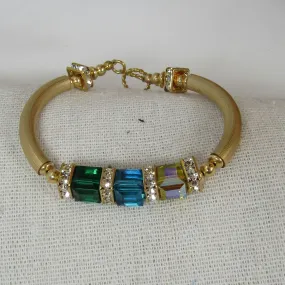 Handmade Gold Bangle Bracelet with Crystal Cubes