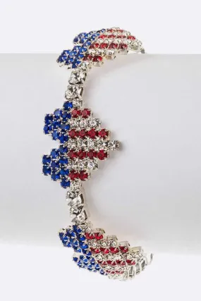 Heart Rhinestone USA Flag Cuff Bracelet