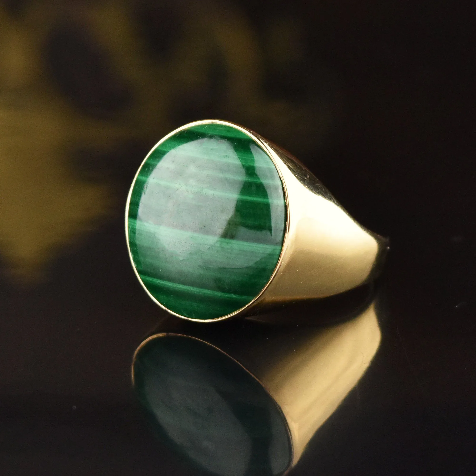 Heavy 14K Gold Estate Malachite Signet Ring