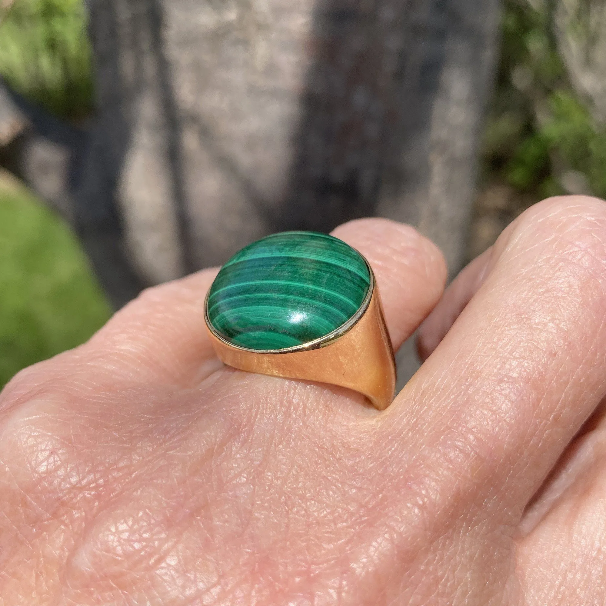 Heavy 14K Gold Estate Malachite Signet Ring