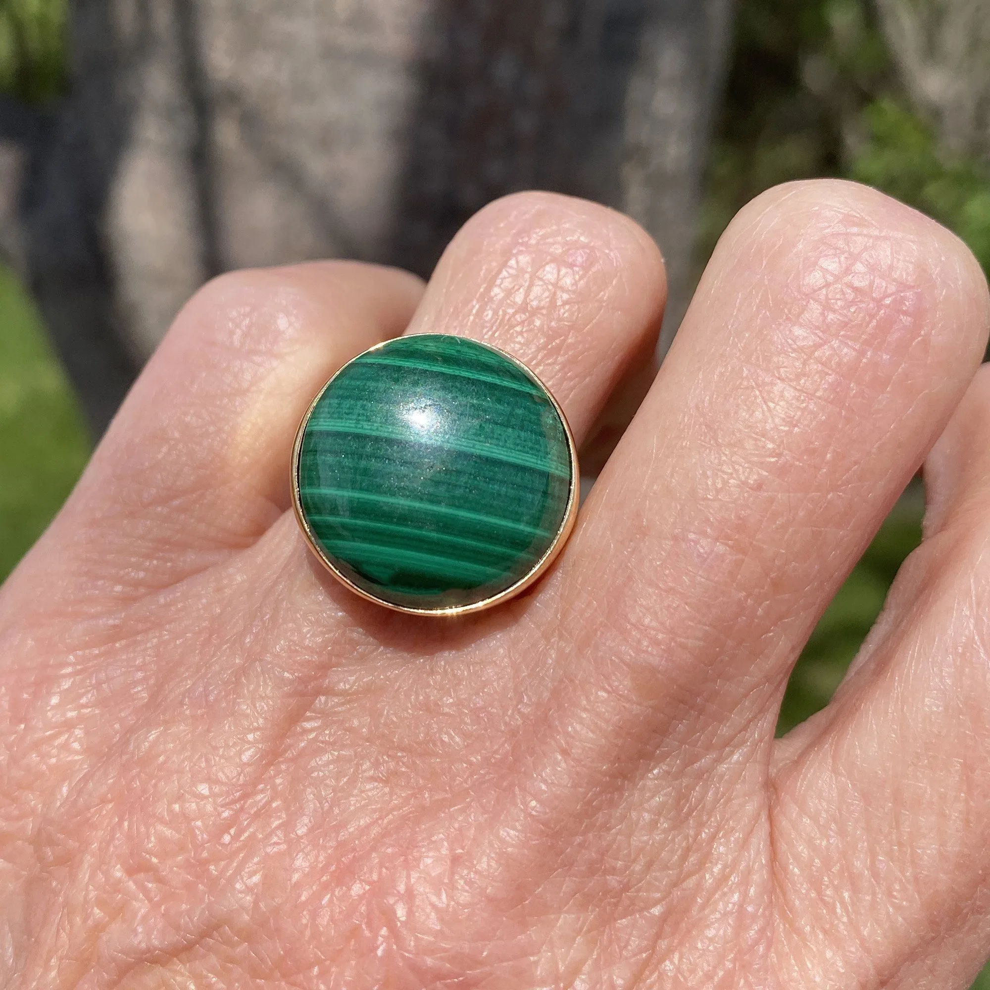 Heavy 14K Gold Estate Malachite Signet Ring