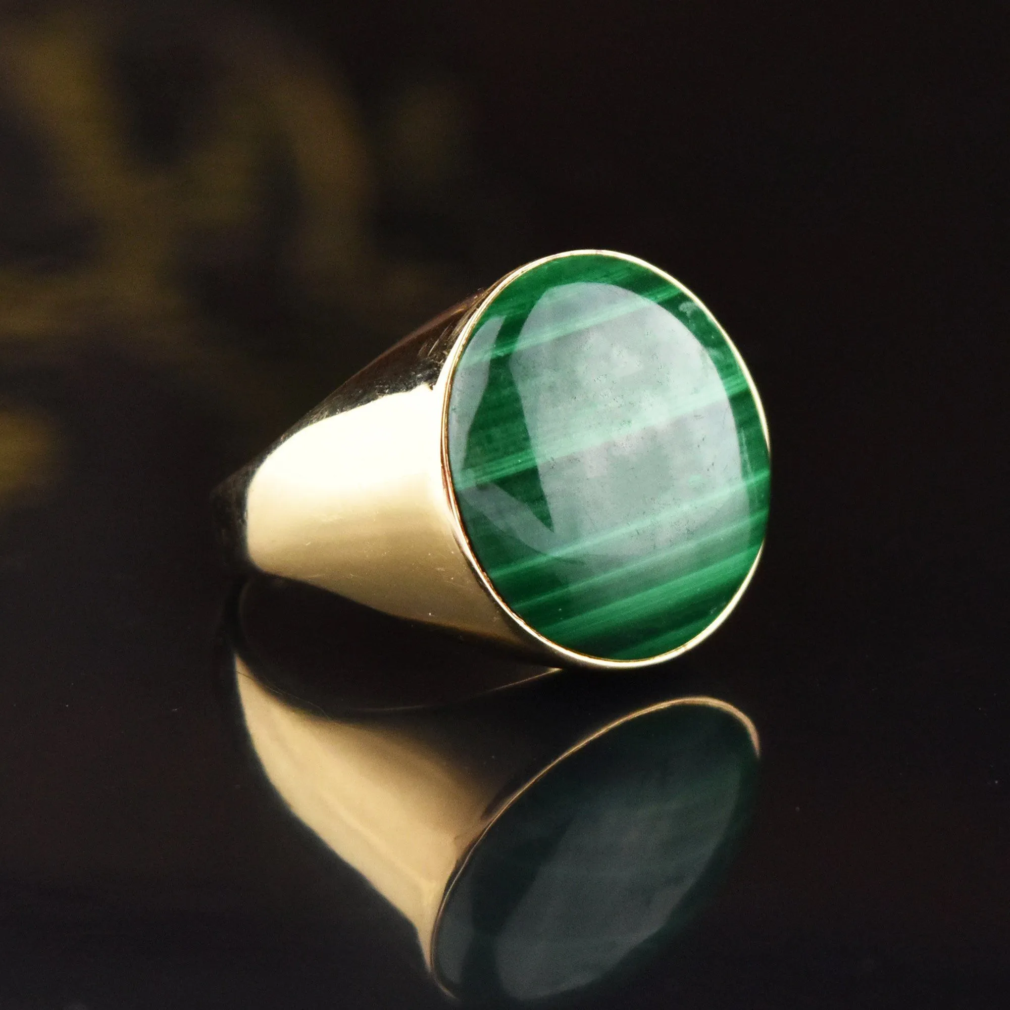 Heavy 14K Gold Estate Malachite Signet Ring