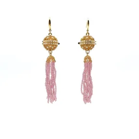 Herbal Locket Crystal Tassel Earrings - Pink Zirconia