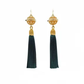 Herbal Locket Silk Tassel Earrings - Deep Green