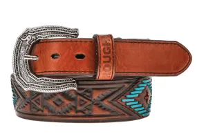 Hooey 'Choctaw' Brown Leather Black Aztec Embossed Belt RMBLT015