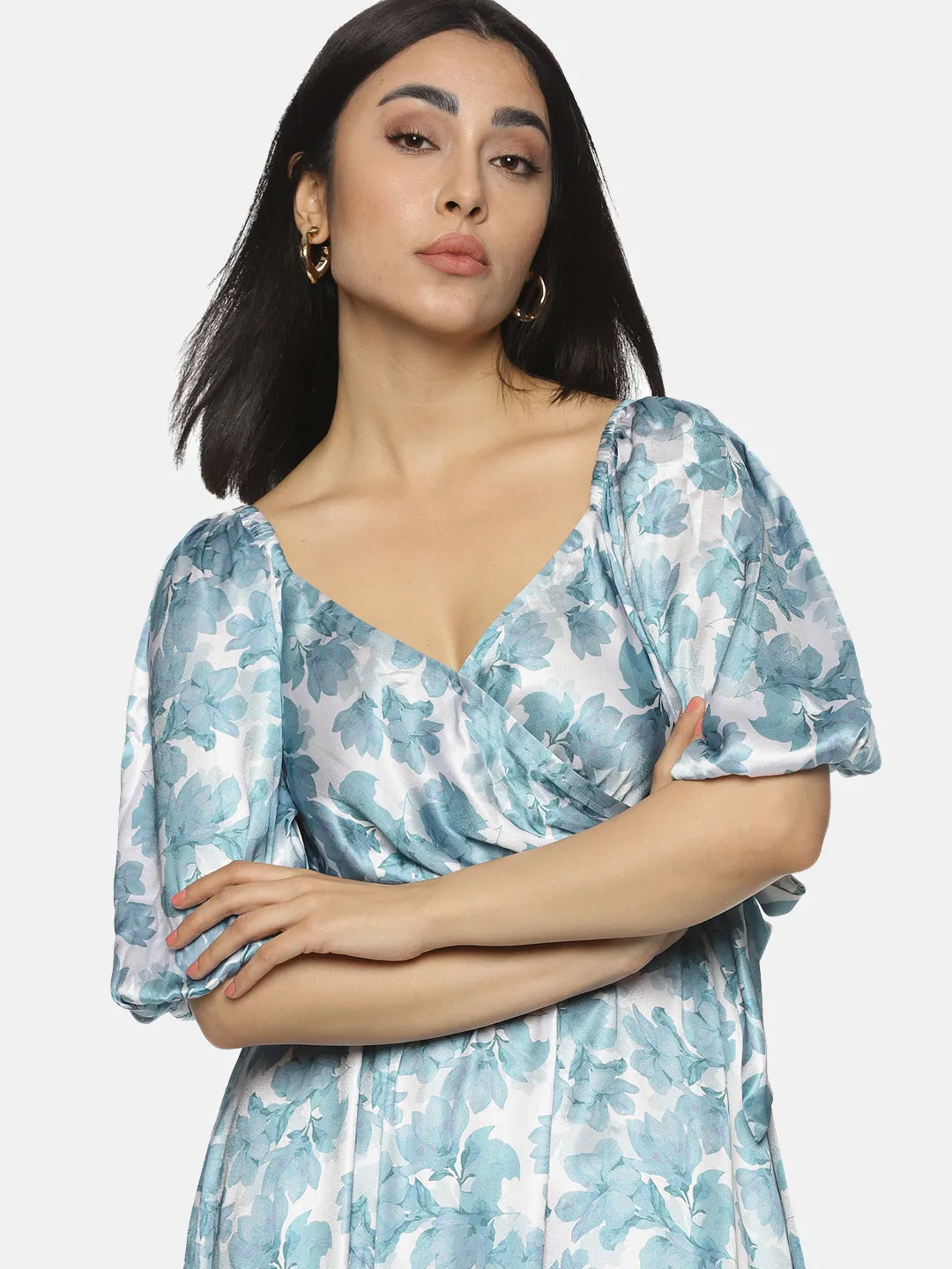 IS.U Floral Blue Wrap Midaxi Dress