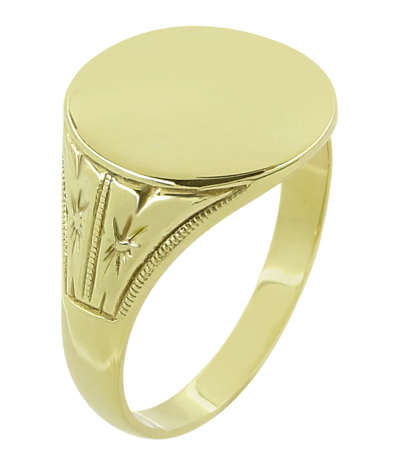 Kent Victorian Engraved Antique Style Oval Signet Ring in 14K Yellow Gold