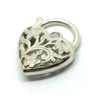 Large Sterling Silver 925 Filigree Heart Padlock Pendant 20mm