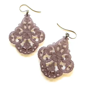 Leetie Lovendale - Charcoal Grey Frosted Filigree Chandelier Earrings