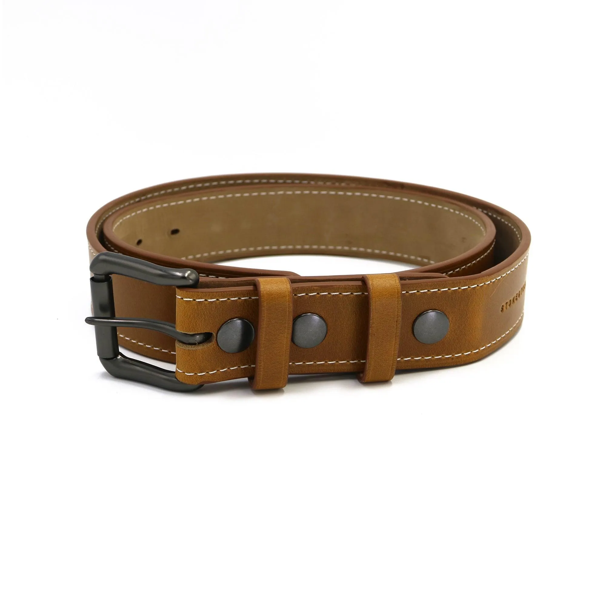 Light Brown Men's Dress Belt - Oxford Xcel Leather "SUNFLOWER" with White Thread