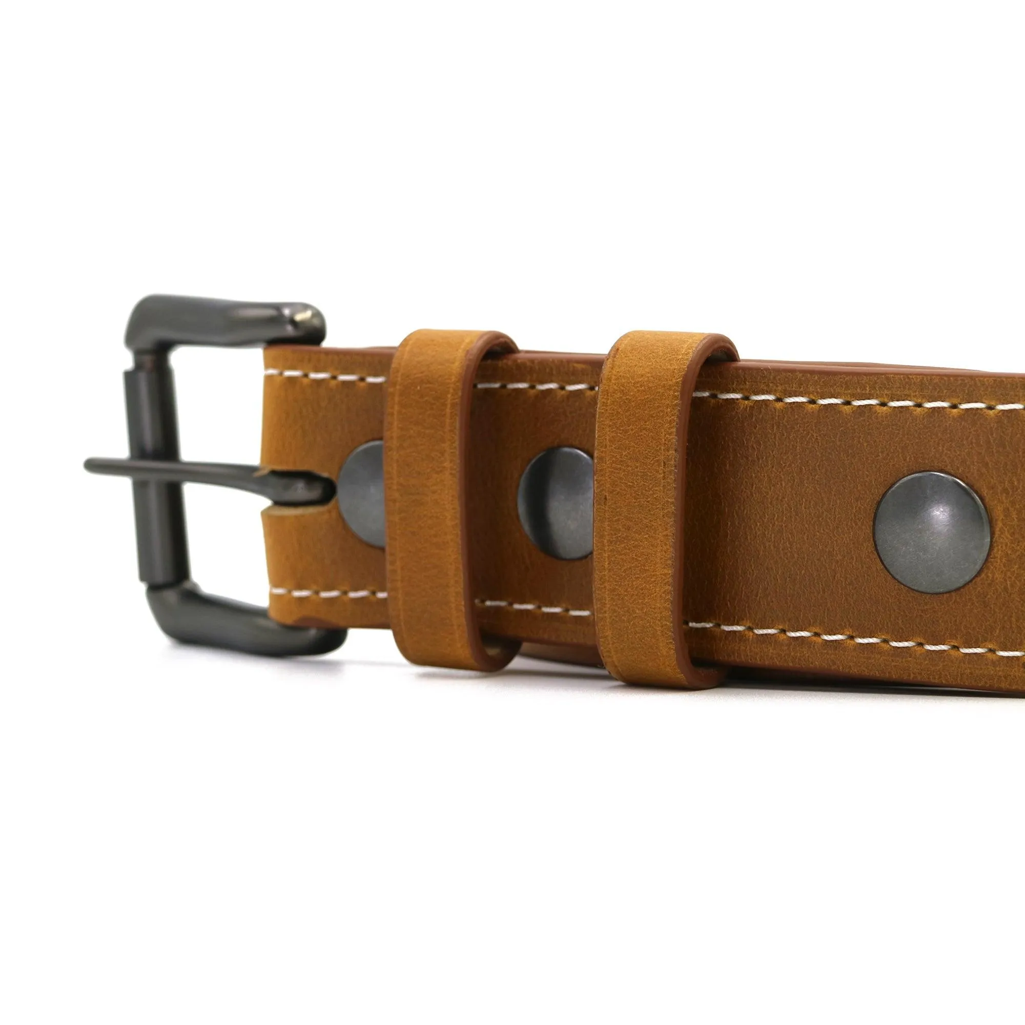 Light Brown Men's Dress Belt - Oxford Xcel Leather "SUNFLOWER" with White Thread