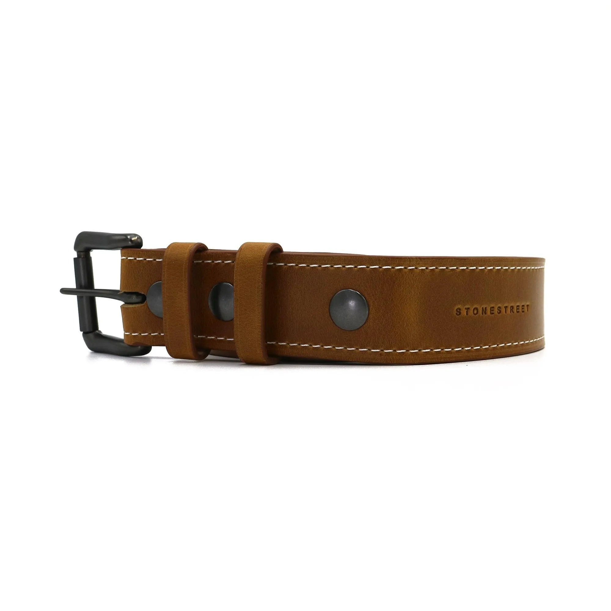 Light Brown Men's Dress Belt - Oxford Xcel Leather "SUNFLOWER" with White Thread