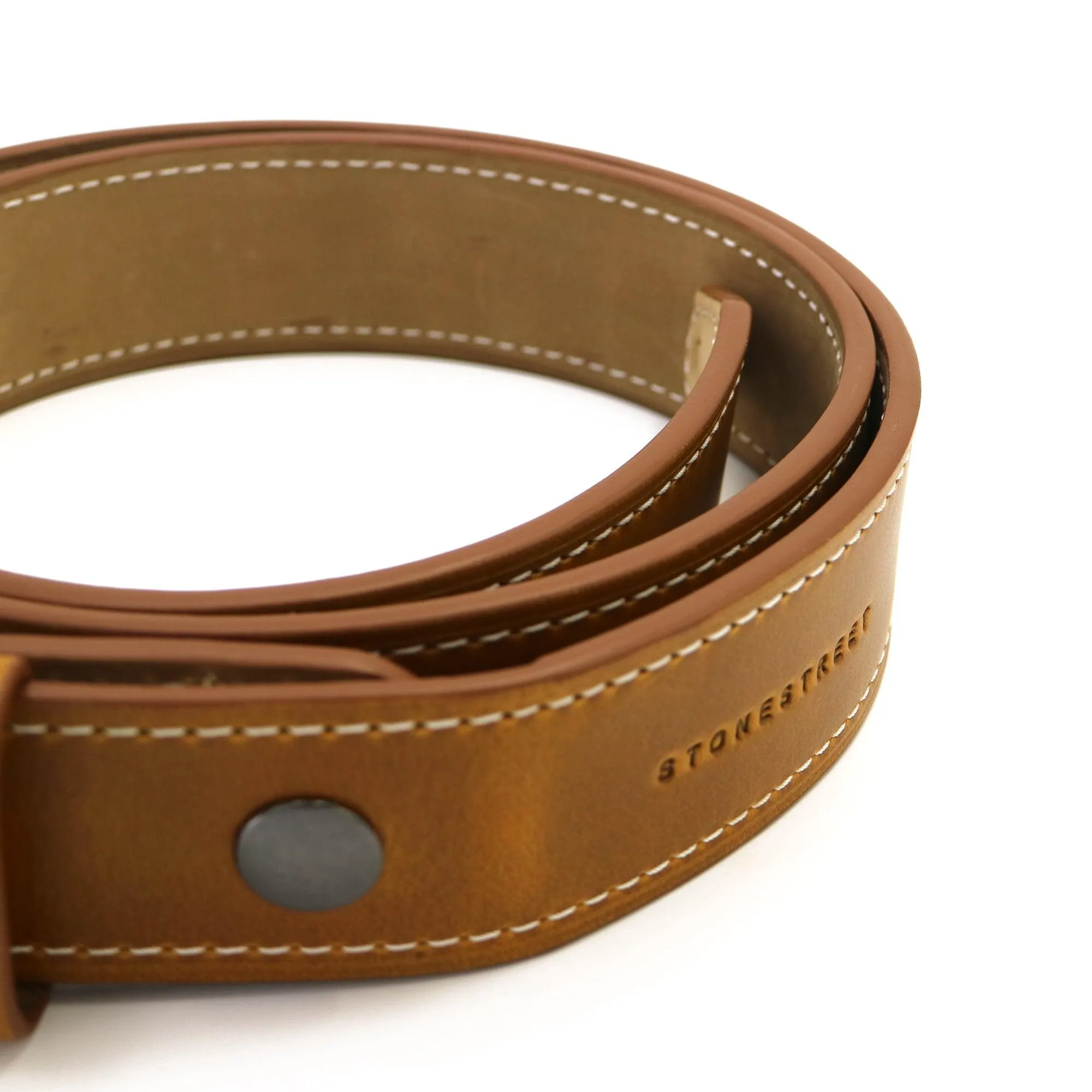 Light Brown Men's Dress Belt - Oxford Xcel Leather "SUNFLOWER" with White Thread