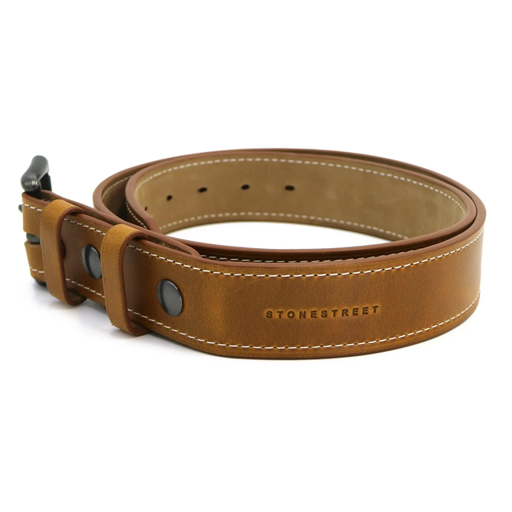 Light Brown Men's Dress Belt - Oxford Xcel Leather "SUNFLOWER" with White Thread