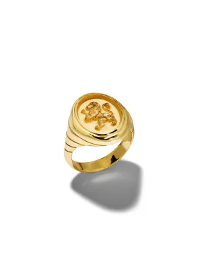 Lion Grandfather Fantasy Yellow Gold Signet Ring