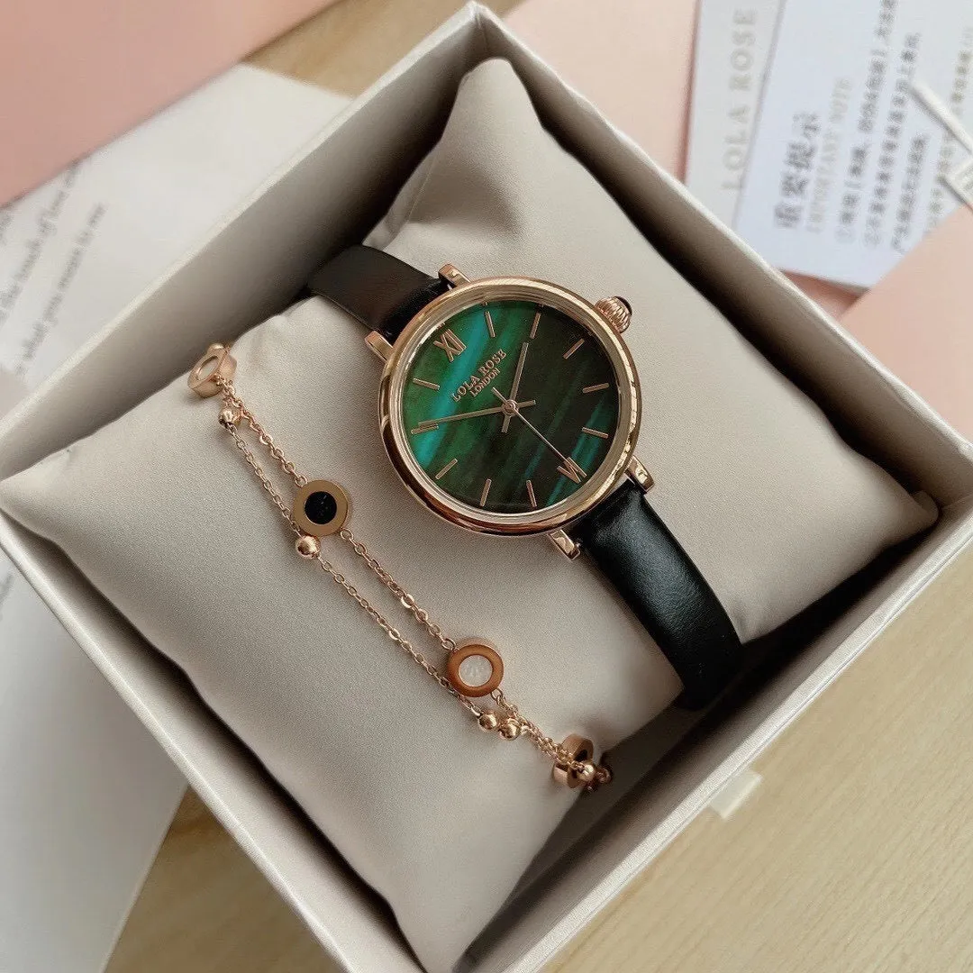 Lola Rose Small Green Watch Set Roller Small Golden Watch Square British Starry Watch Girl