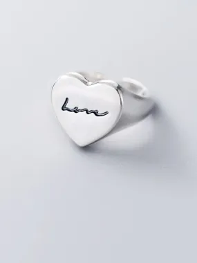 Love Ring 925 Sterling Silver Signet Luxury Heart Shape Statement Ring