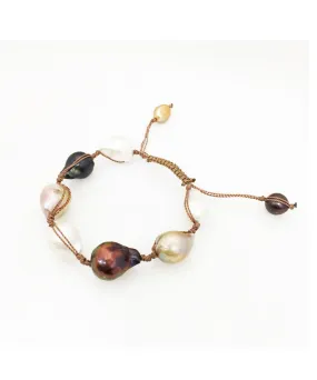 Margo Morrison Multi Color Baroque Pearl Bracelet on beige cord